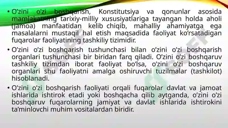 Fuqarolarning o`zini o`zi boshqarish organlari. 8