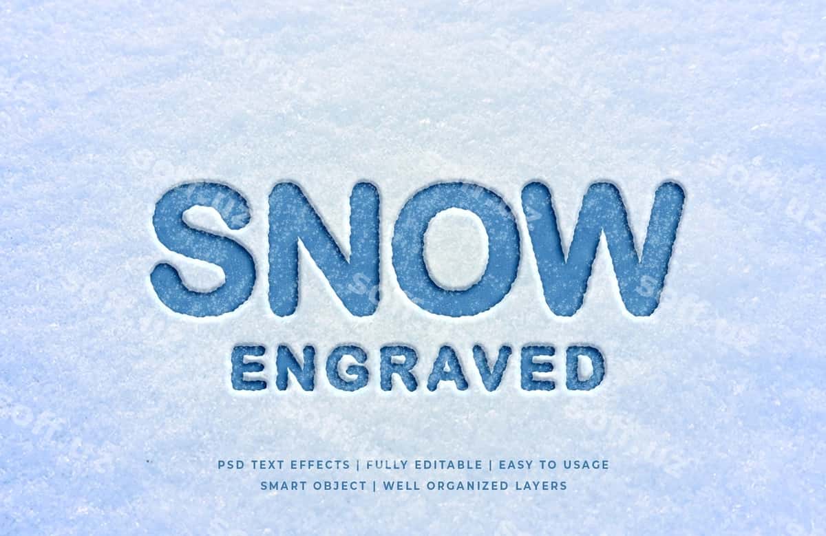 Qor oynatilgan uch oʻlchovli matn uslubi effekti | Snow engraved 3d text style effect 1