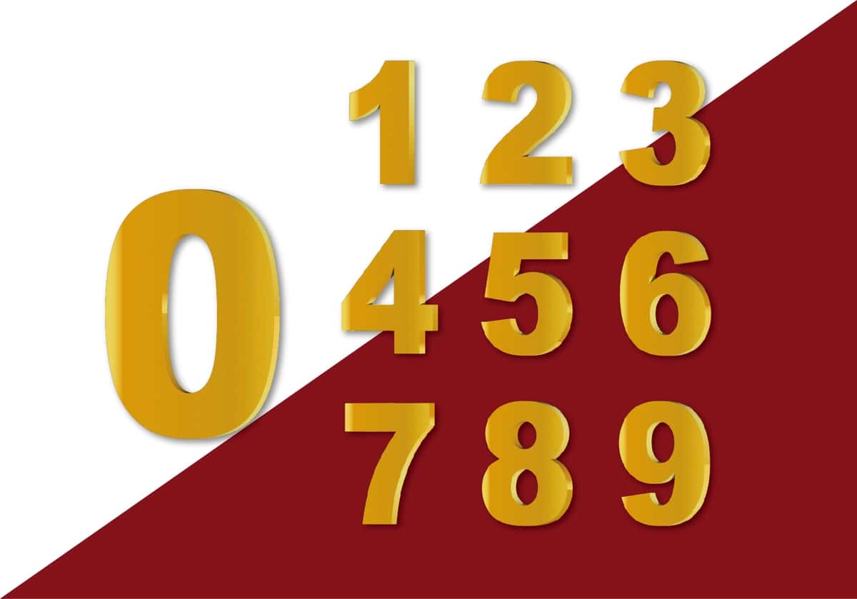 Oltin rangli 3D sonlar (0–9) — PNG / PDF format 1