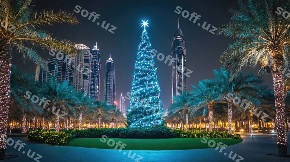 Shamoli Yangi yil uy siarasi shaharlik tun manzarasi | Sparkling christmas tree urban nightscape 1