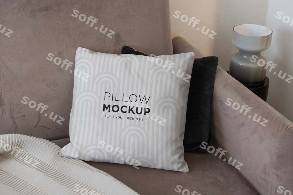Kvadrat pillo mockup zamonaviy interyer | Square pillow mockup modern interior 1