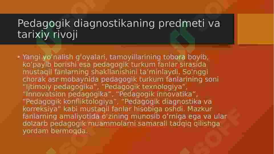 Tarbiya diagnostikasi va korreksiyasi. Pedagogning kasbiy faoliyat sohasi 3