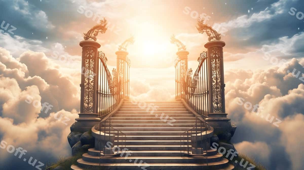 Shaxobcha osmon orqa fonda bоzmа bilan | Stairway with sky background dragon it 1
