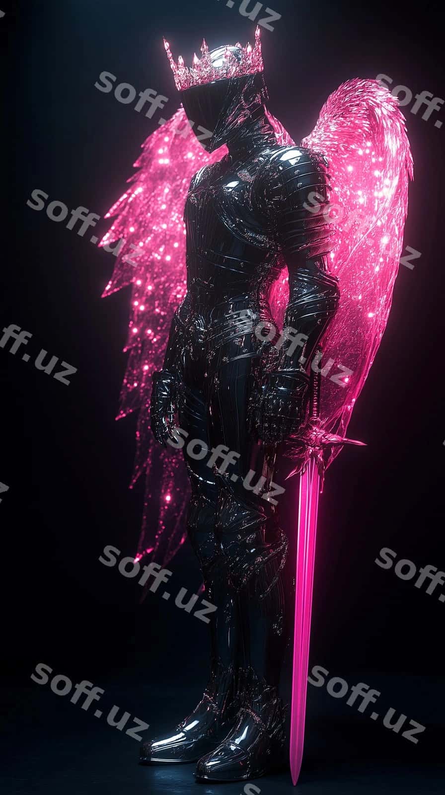 Farishta statuyasi pink yorug'lik bilan. | Statue angel with pink light it 1