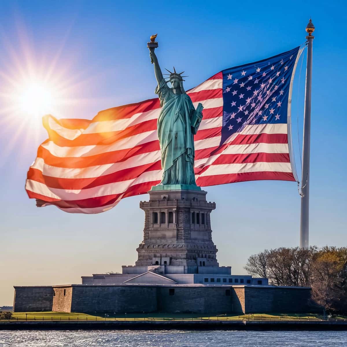 Ozodlik haykali quyosh porlashi bilan ko'rsatilgan | Statue liberty is shown with sun shining it 1