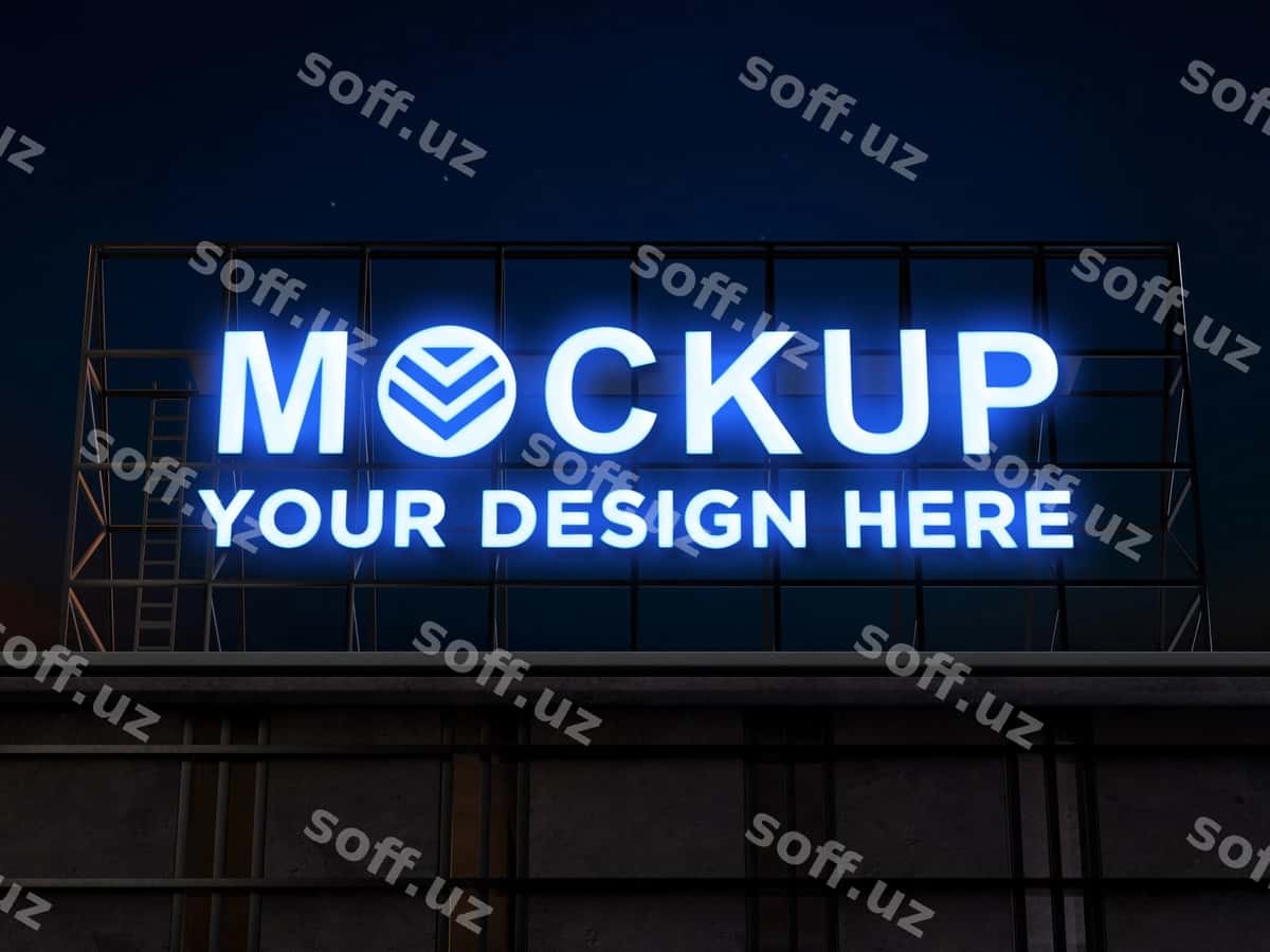 Ko'cha neon chiroqlari tabelasi maketi | Street neon lights signboard mockup 1