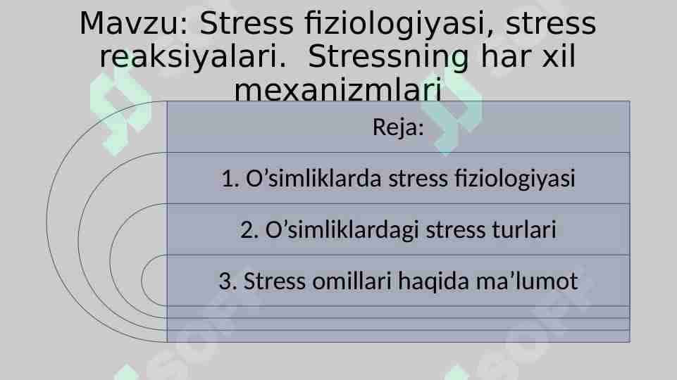 Stress fiziologiyasi, stress reaksiyalari.  Stressning har xil mexanizmlari