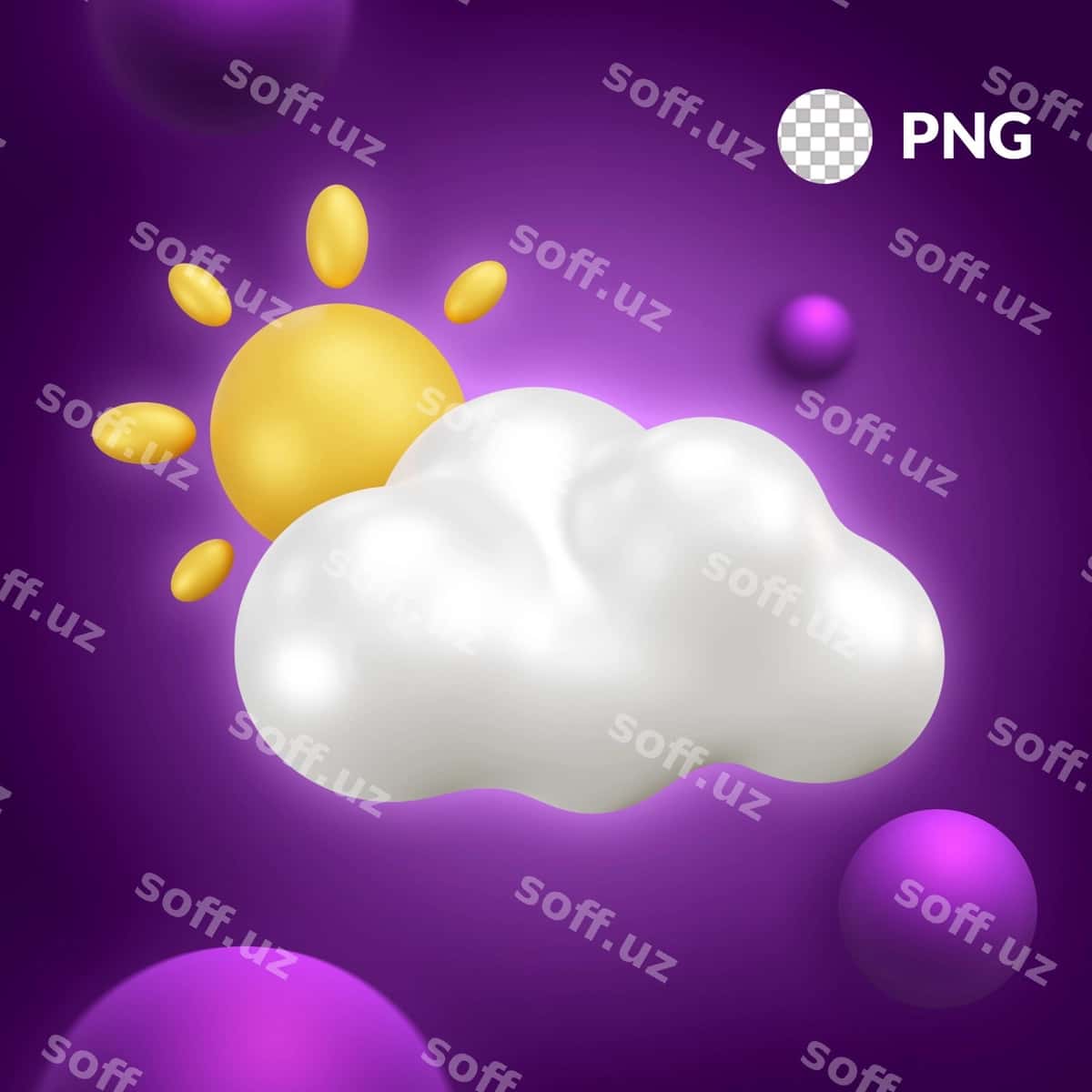Quyoshli va bulutli ob-havo 3D illyustratsiyasi | Sunny cloud weather 3d illustration 1