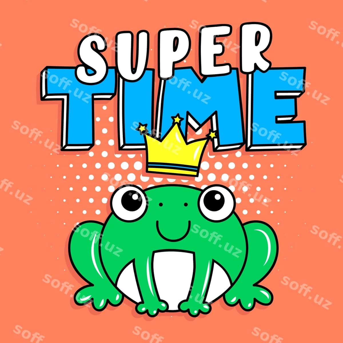 Super vaqt matn buzruq saraton kiygan bilan | Super time text with frog wearing crown 1