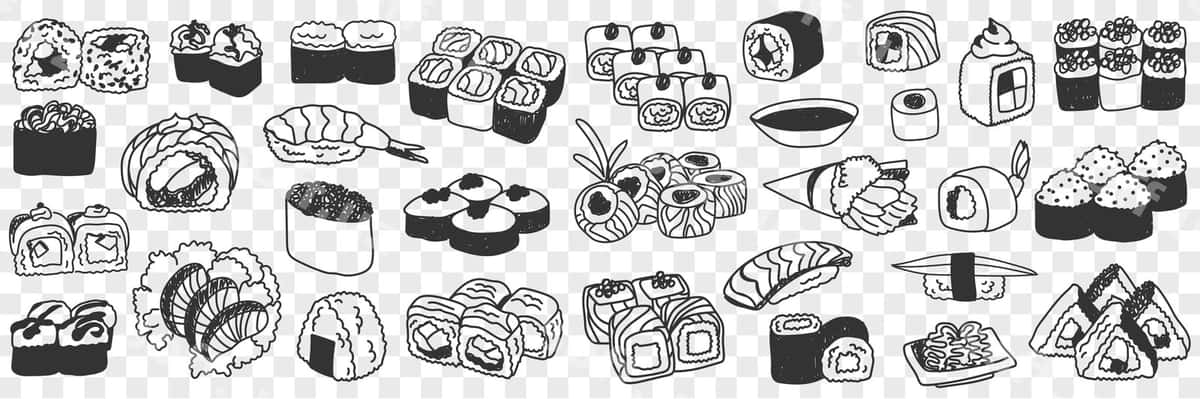 Sushi litaplyarlari chiziklar komplekti | Sushi rolls doodle set 1