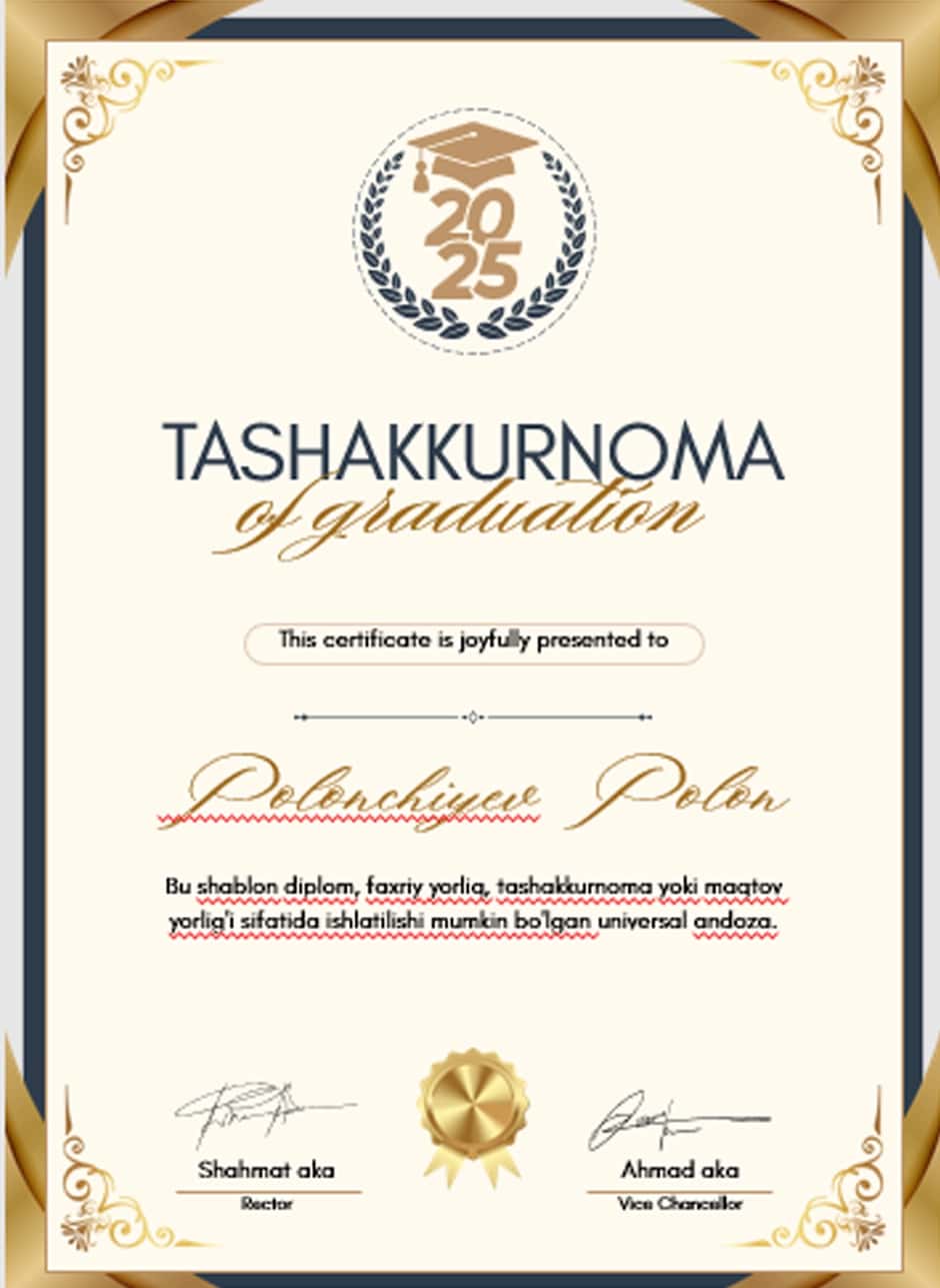 TASHAKKURNOMA shablon tayyori andoza 2