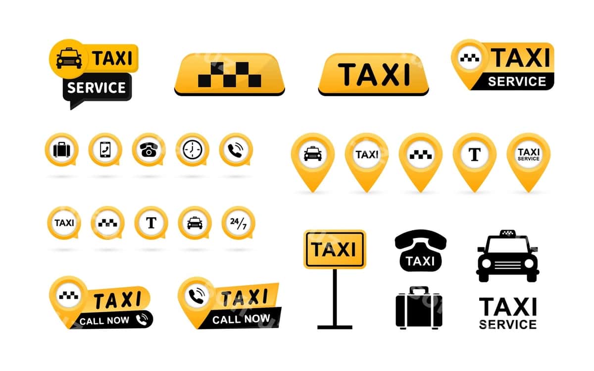 Taksi xizmati piktogrammalari taksi belgilarini o'rnatdi | Taxi service icons set taxi signs 1