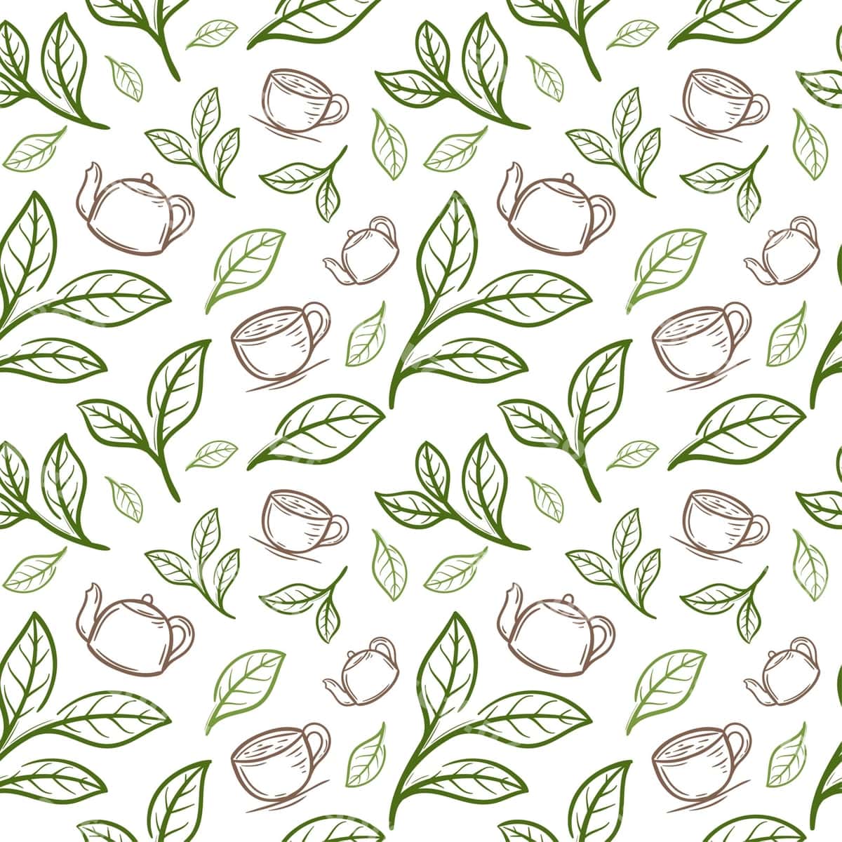 Choy bargi va qoshiq uzilmaydigan naqsh | Tea leaf with cup seamless pattern 1