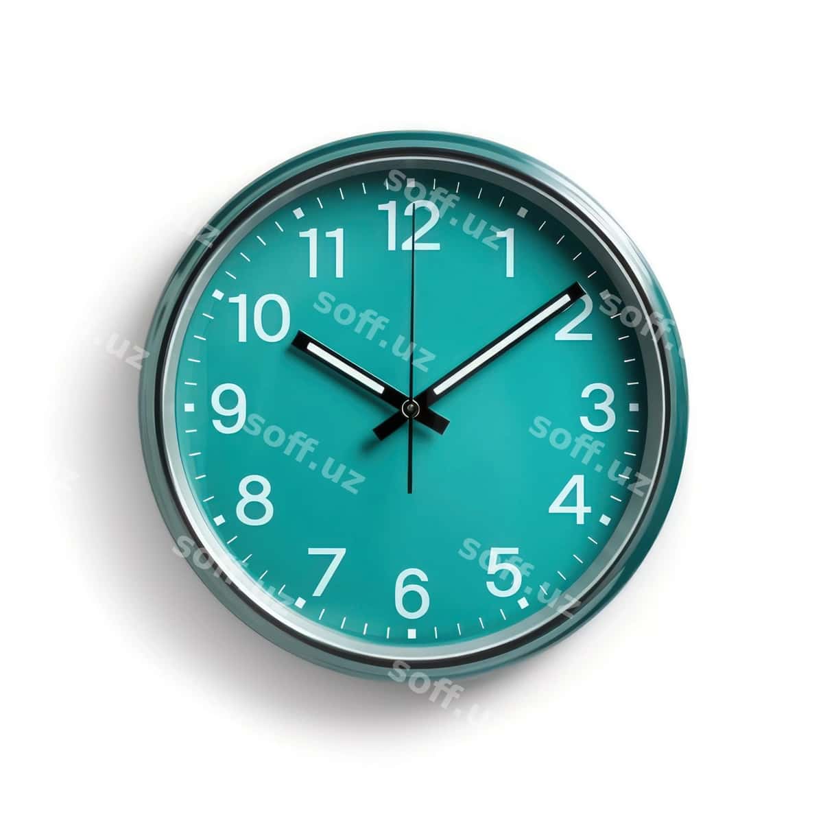 Ko'k-yashil rangli soat to'g'ri oq fonda | Teal colored clock solid white background 1