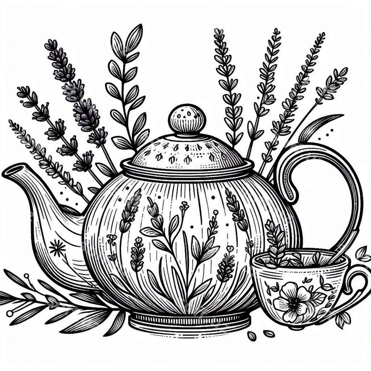 Choy qozoni gulli ranglashhtirish sahifasi | Teapot with flower coloring page 1