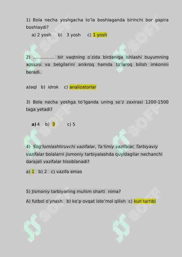 Bishlang'ich rivojlanishdagi bolalar haqida test foydali