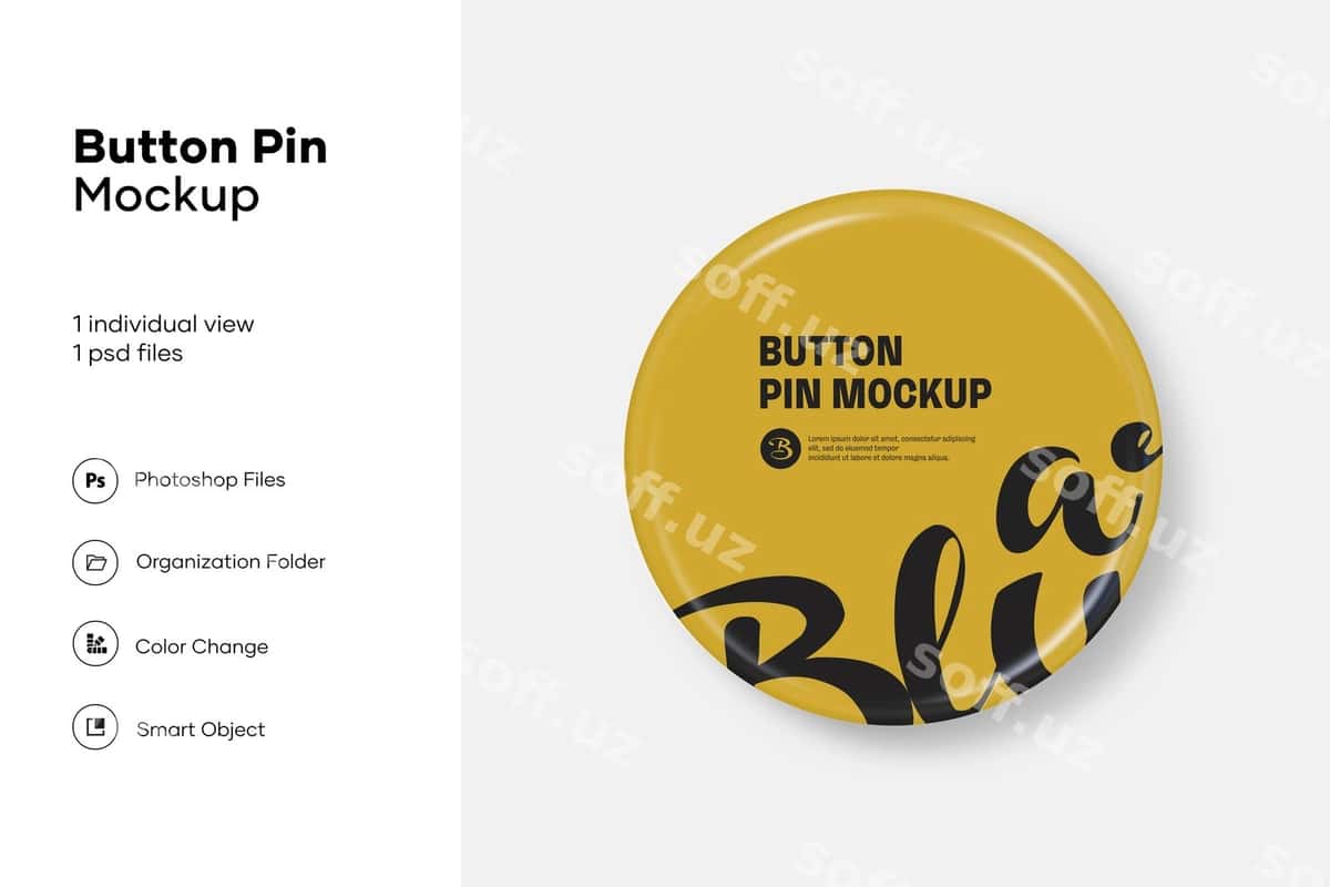 Uchta aylana tugma pinlari mockup | Three circle button pins mockup 1