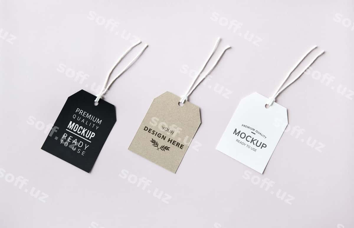 Uch moda brend etiket namunalari | Three fashion label tag mockups 1
