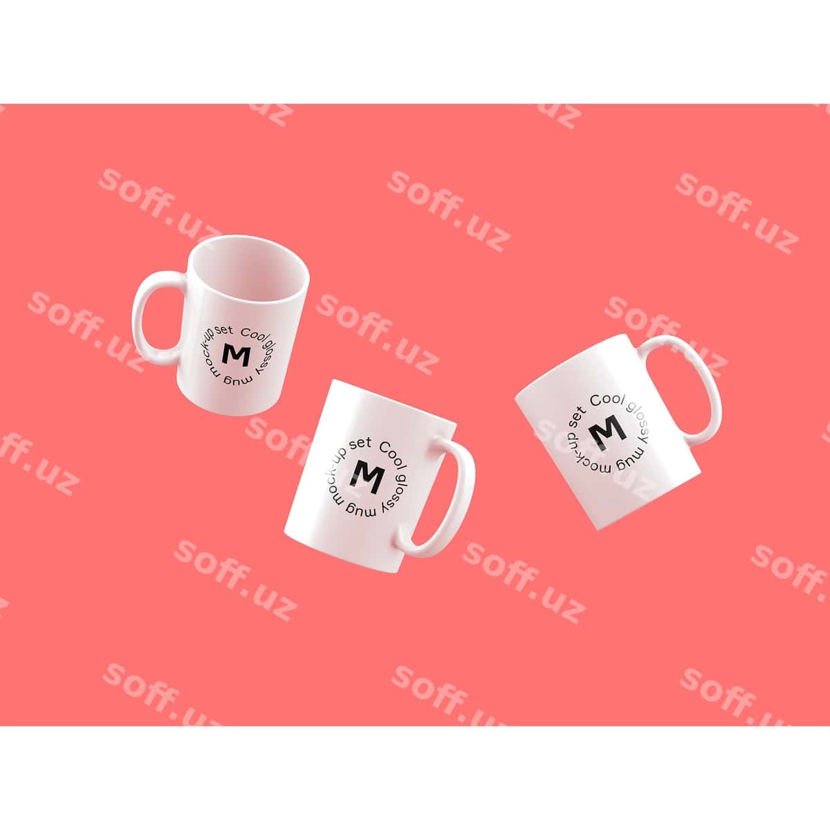 Uch choy qoshiq pushti orqa fonda namuna | Three mugs pink background mock up 1