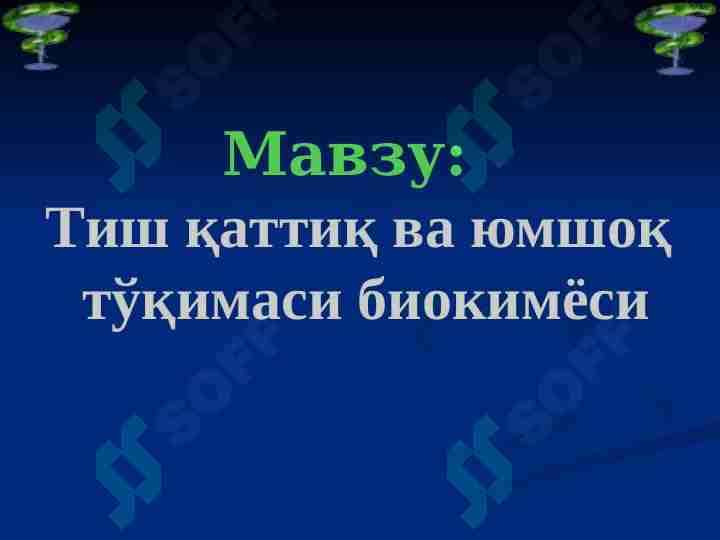 Тиш қаттиқ ва юмшоқ  тўқимаси биокимёси