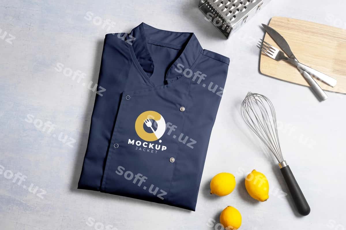 Yuqori ko'rinish oshpaz jaketka namunasi | Top view chef jacket mockup 1