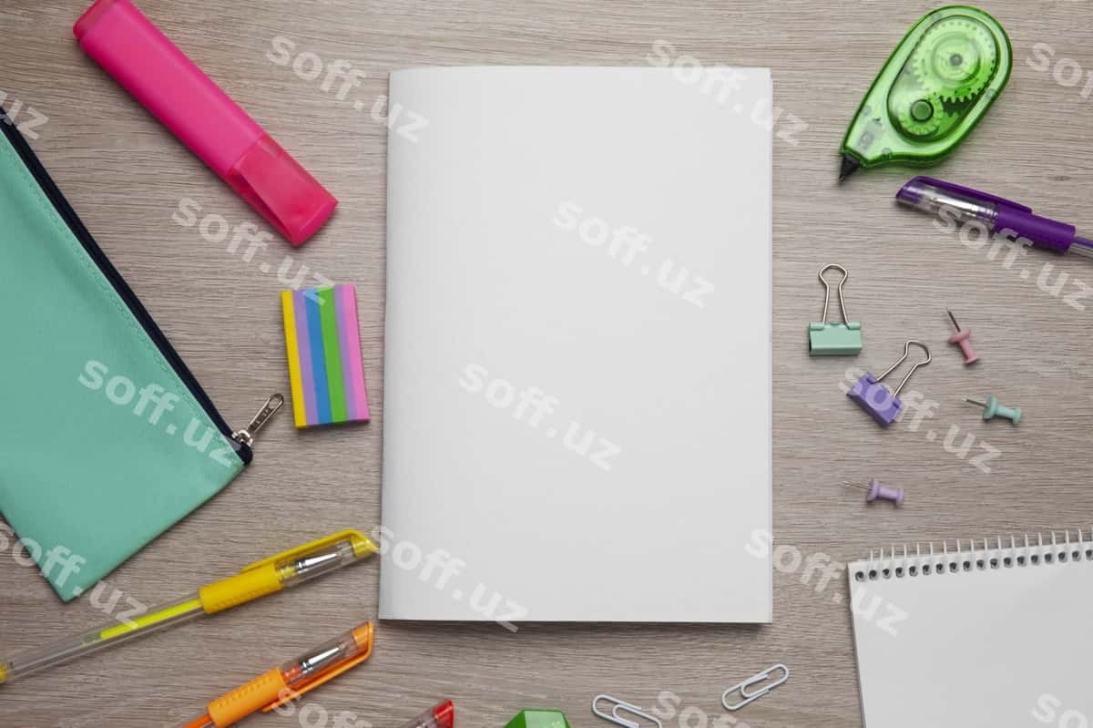 Yuqori ko'rinishdagi o'smir qozoncha namunasi | Top view teenage stationery mockup 1