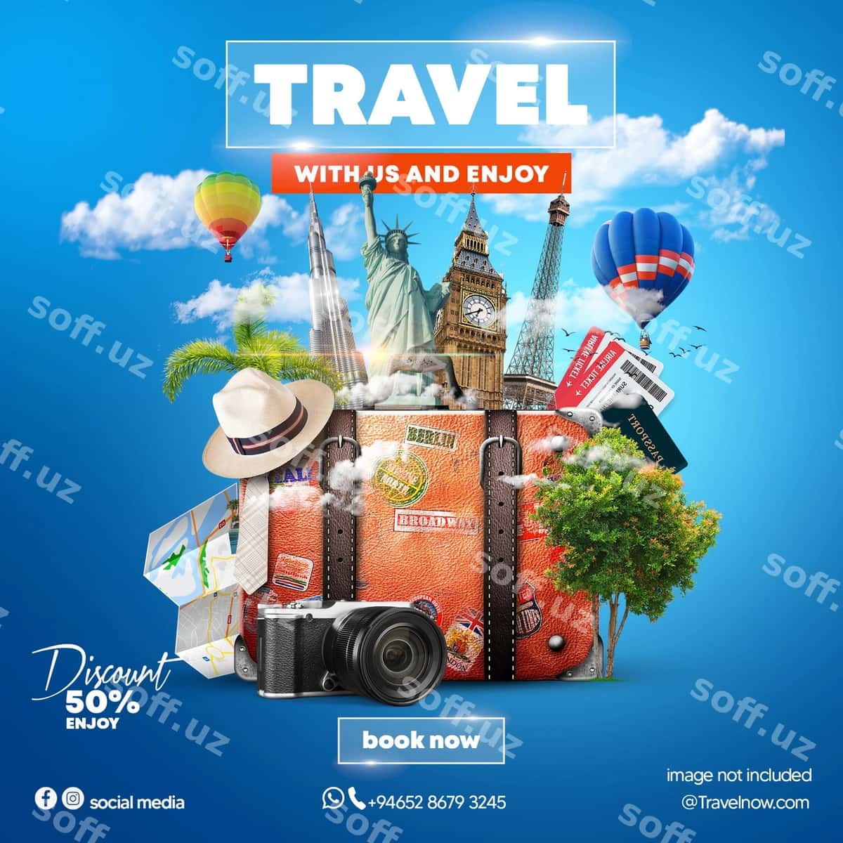 Sayohat ijtimoiy media post shablon | Travel social media post template 1