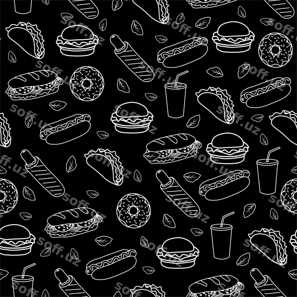 Trendy vektorli tez ovqatlanish naqshli kafe | Trendy vector fast food pattern cafe 1