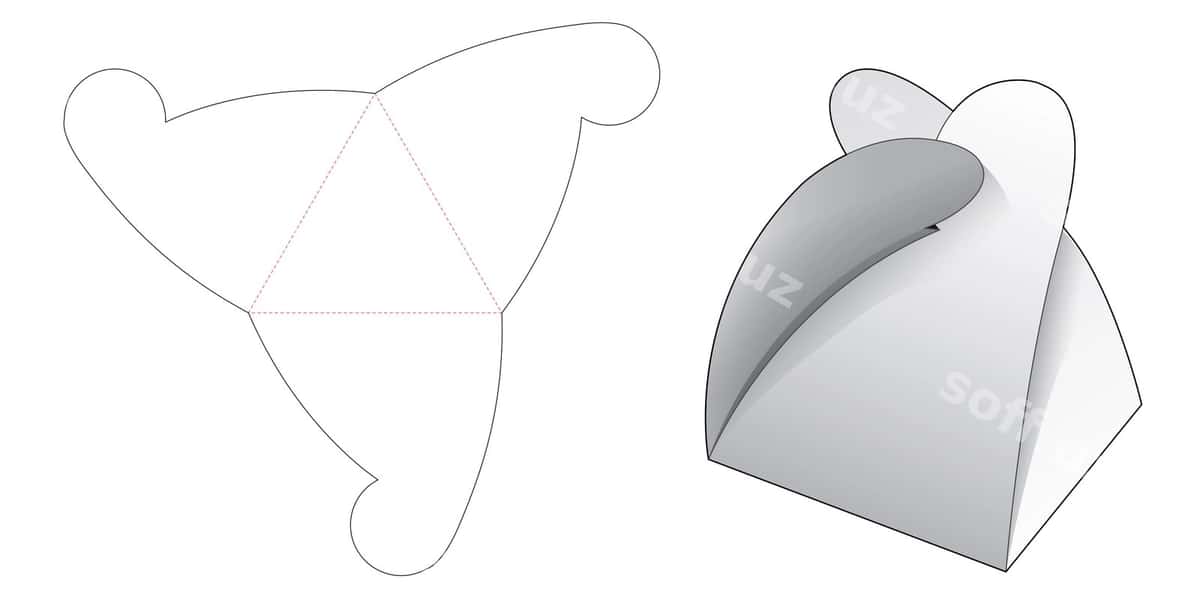 Uchburchak karton die cut shablon | Triangular carton die cut template 1