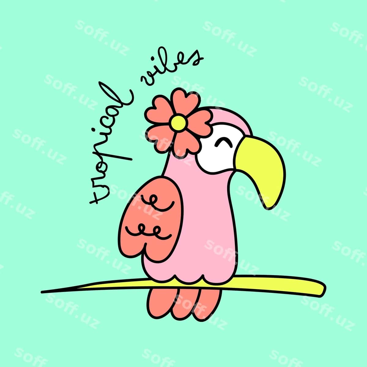 Tropik hissiyotlar matni pink tukan bilan | Tropical vibes text with pink toucan 1