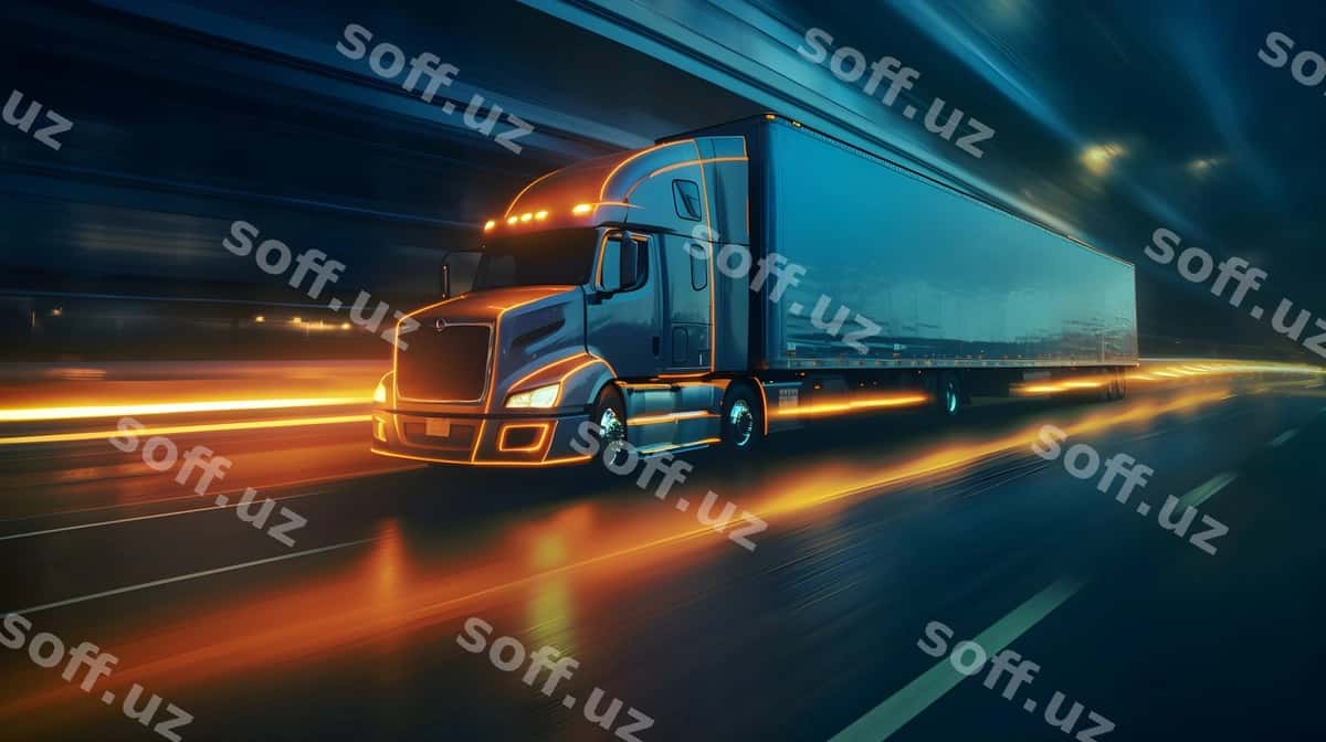 Yuk mashinasi treyler tomoni bilan avtomagistralni boshqarmoqda | Truck driving highway with trailer side 1