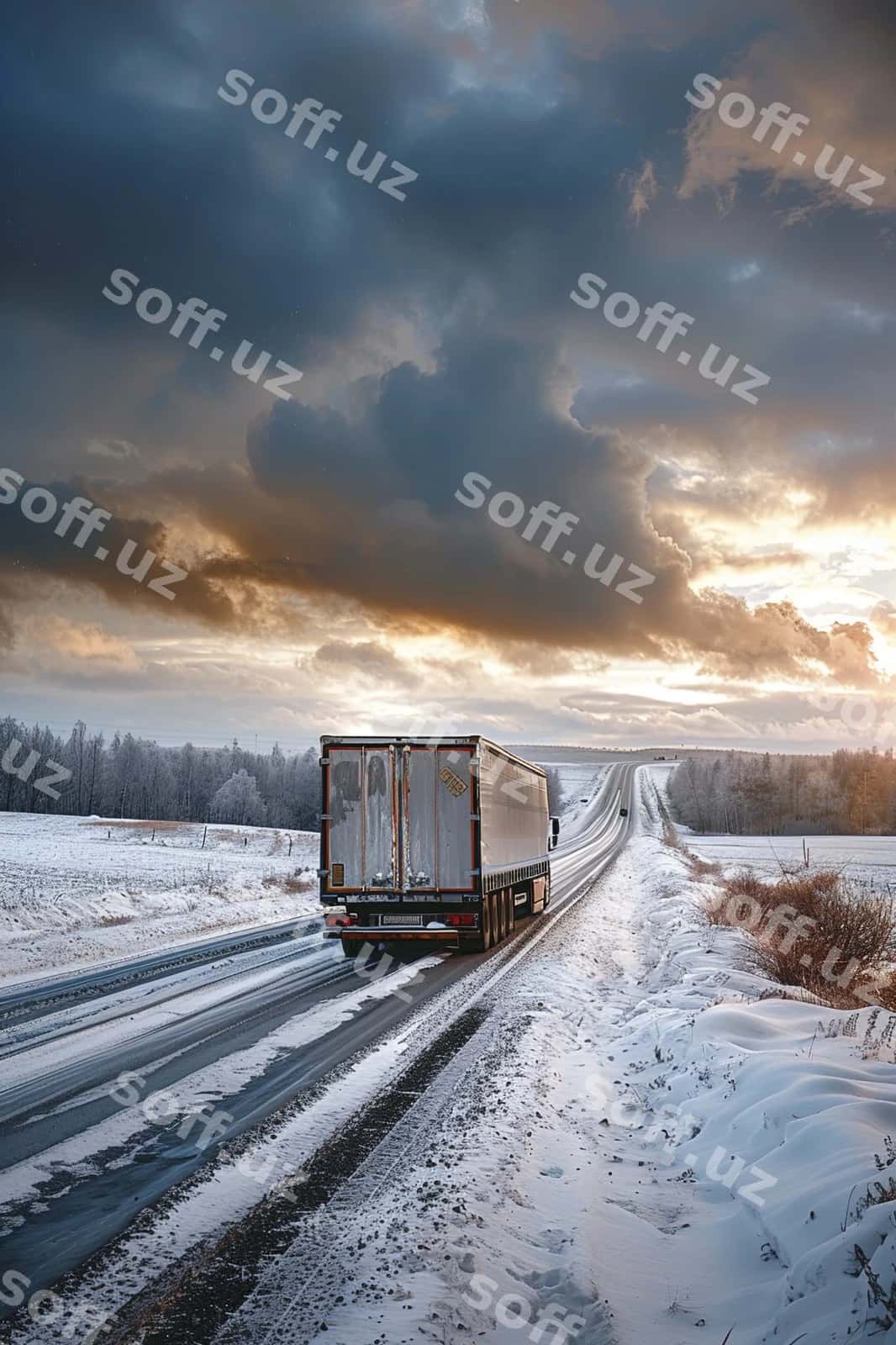 Yuk avtomobili haydashi qishda qishloq asfalt yo'liga | Truck driving winter asphalt road rural 1