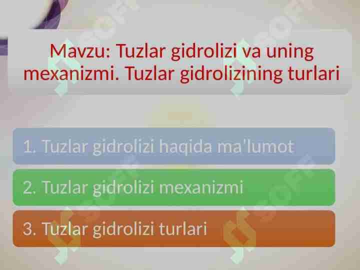 Tuzlar gidrolizi va uning mexanizmi. 1