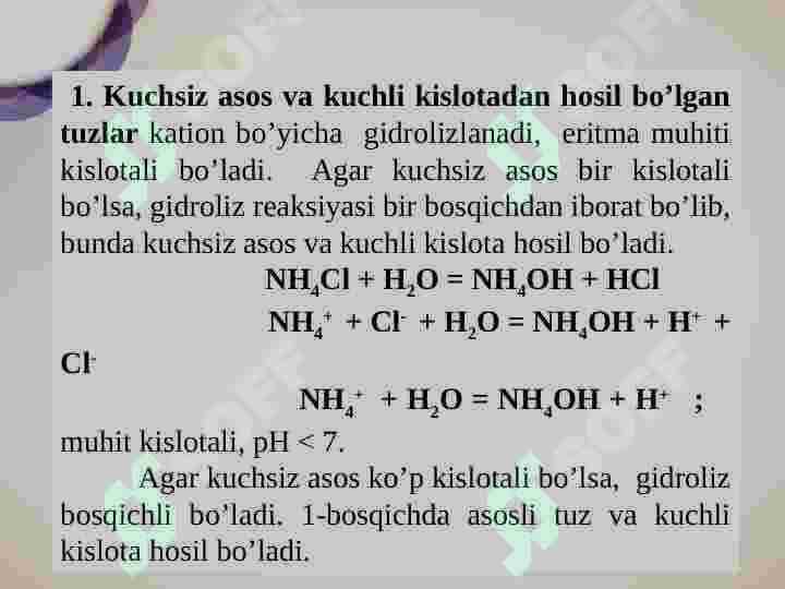 Tuzlar gidrolizi va uning mexanizmi. 3