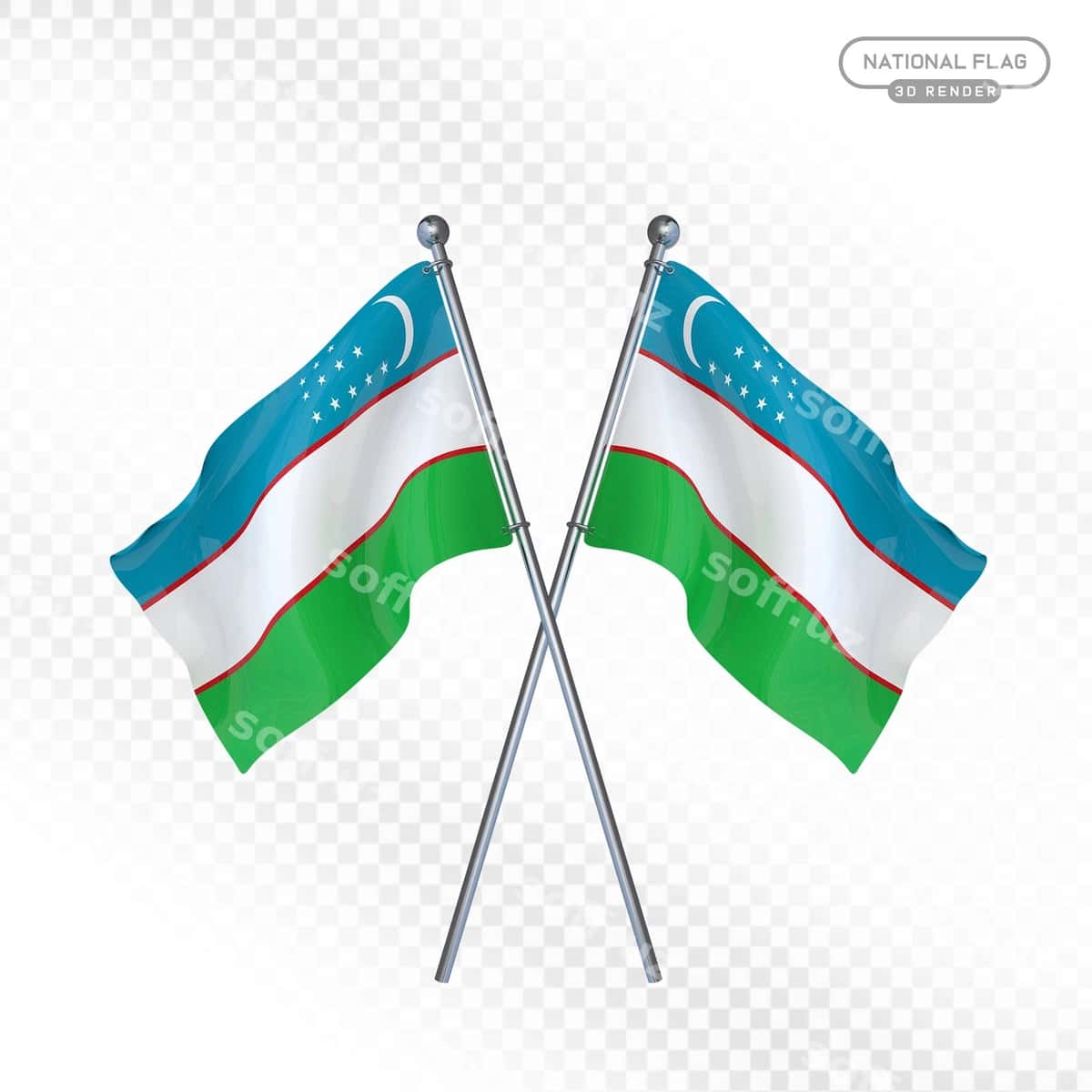 Ikki kesishgan bayroq o'zbekiston 3D render | Two crossed flags uzbekistan 3d render 1