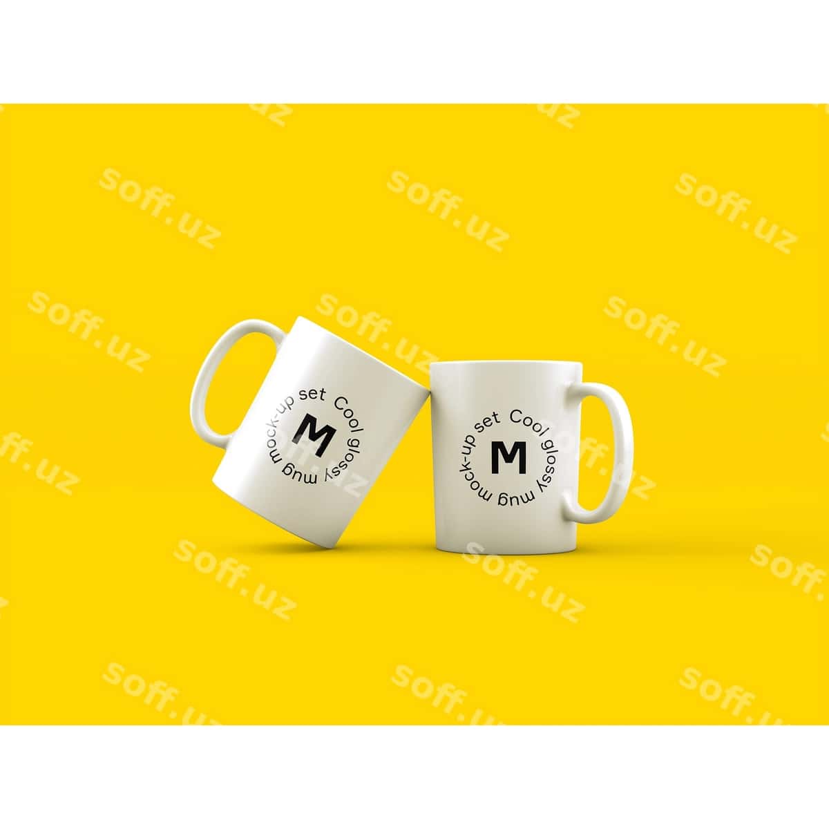 Ikki choy qoshiq sariq orqa fonda namuna | Two mugs yellow background mock up 1