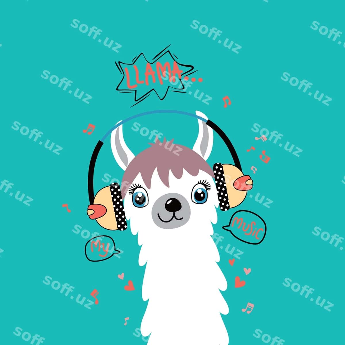 Vektor chiroyli lama musiqaga eshitayotgan | Vector cute llama listening music 1