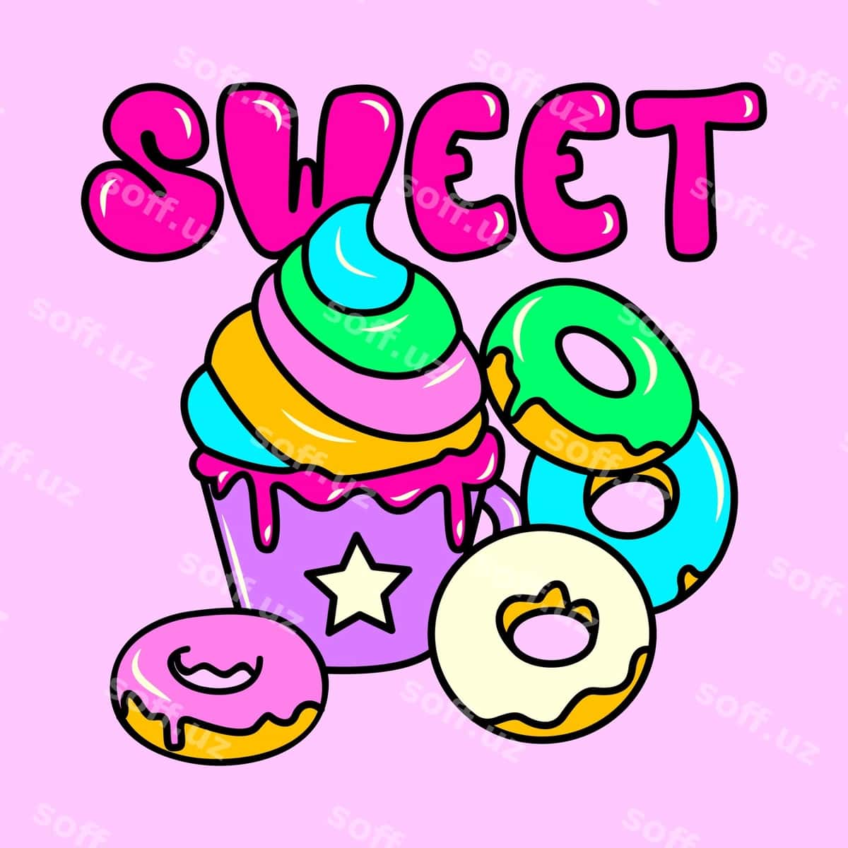 Vektor shirin kupkake rangli donatlar | Vector sweet cupcake dcolorful donuts 1