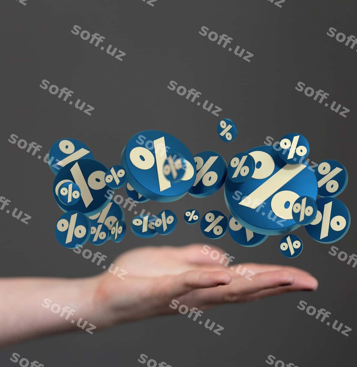 Vertikal rasm suziluvchi foiz ikonkalar qo'l | Vertical shot floating rate icons hand 1