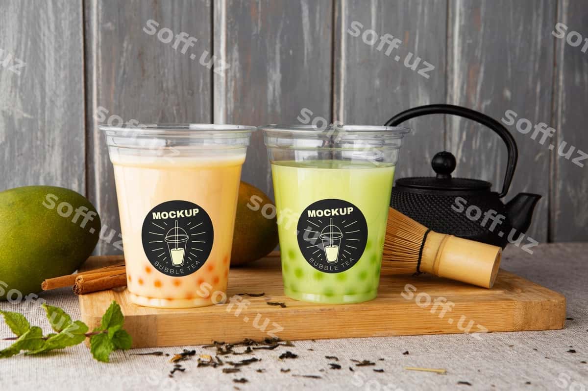 Somonli pufakli choy plastik stakanini ko'ring | View bubble tea plastic cup with straw 1