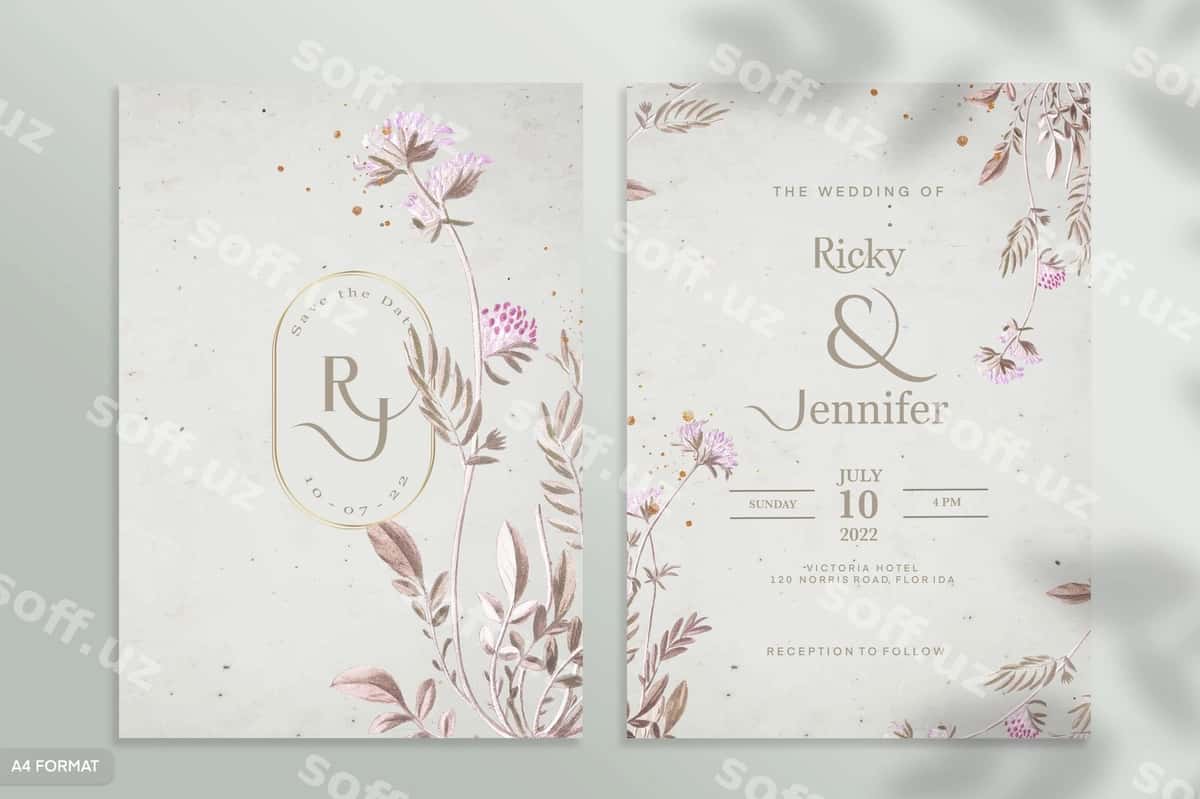 Vintage turmа taklifnomasi shabloni | Vintage wedding invitation template 1
