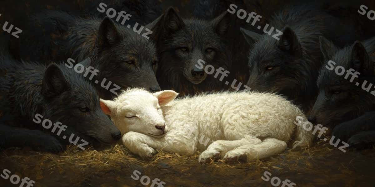 Qo'rqinchli bo'rilar orasida zaif qo'zichoq | Vulnerable lamb amidst menacing wolves 1