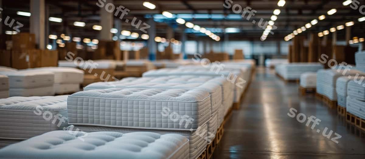 Ombor to'liq yig'ilgan matraslar | Warehouse full stacked mattresses 1