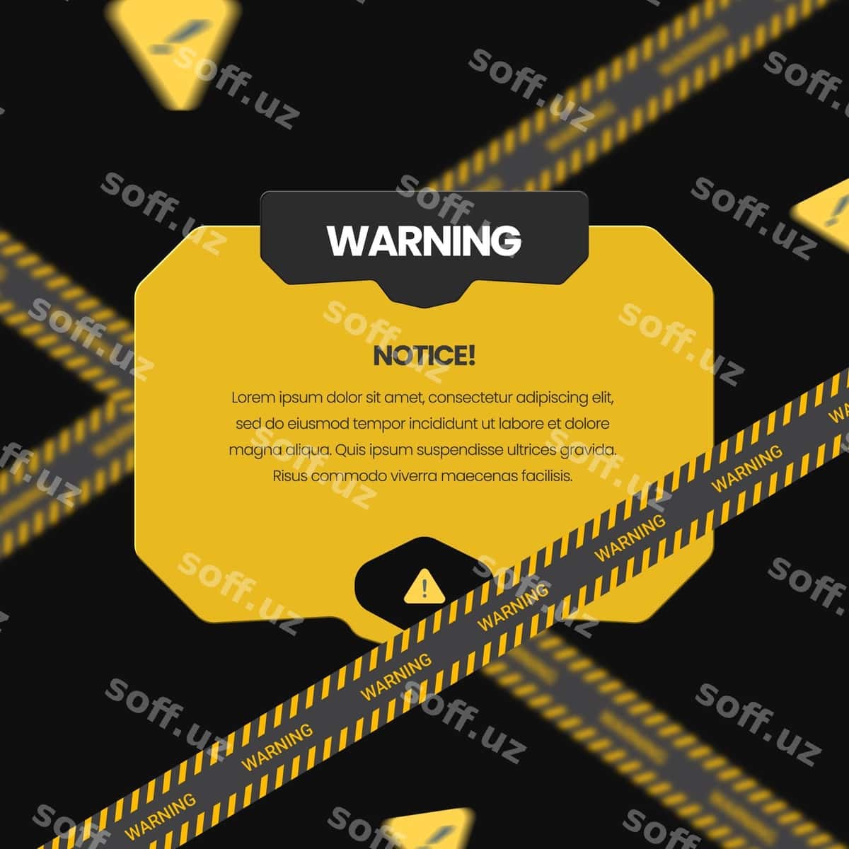 Ogohlantirish e'loni chiqa oynasi bilan ogohlantirish qo'siqlari | Warning notice pop up with caution tape 1