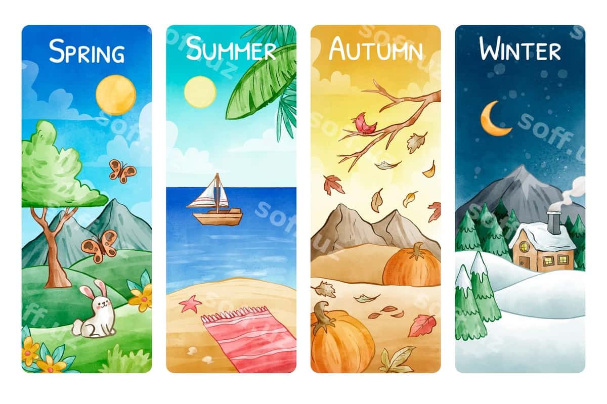 Akvaram to'rt fasl ilustratsiyasi | Watercolor four seasons illustration 1