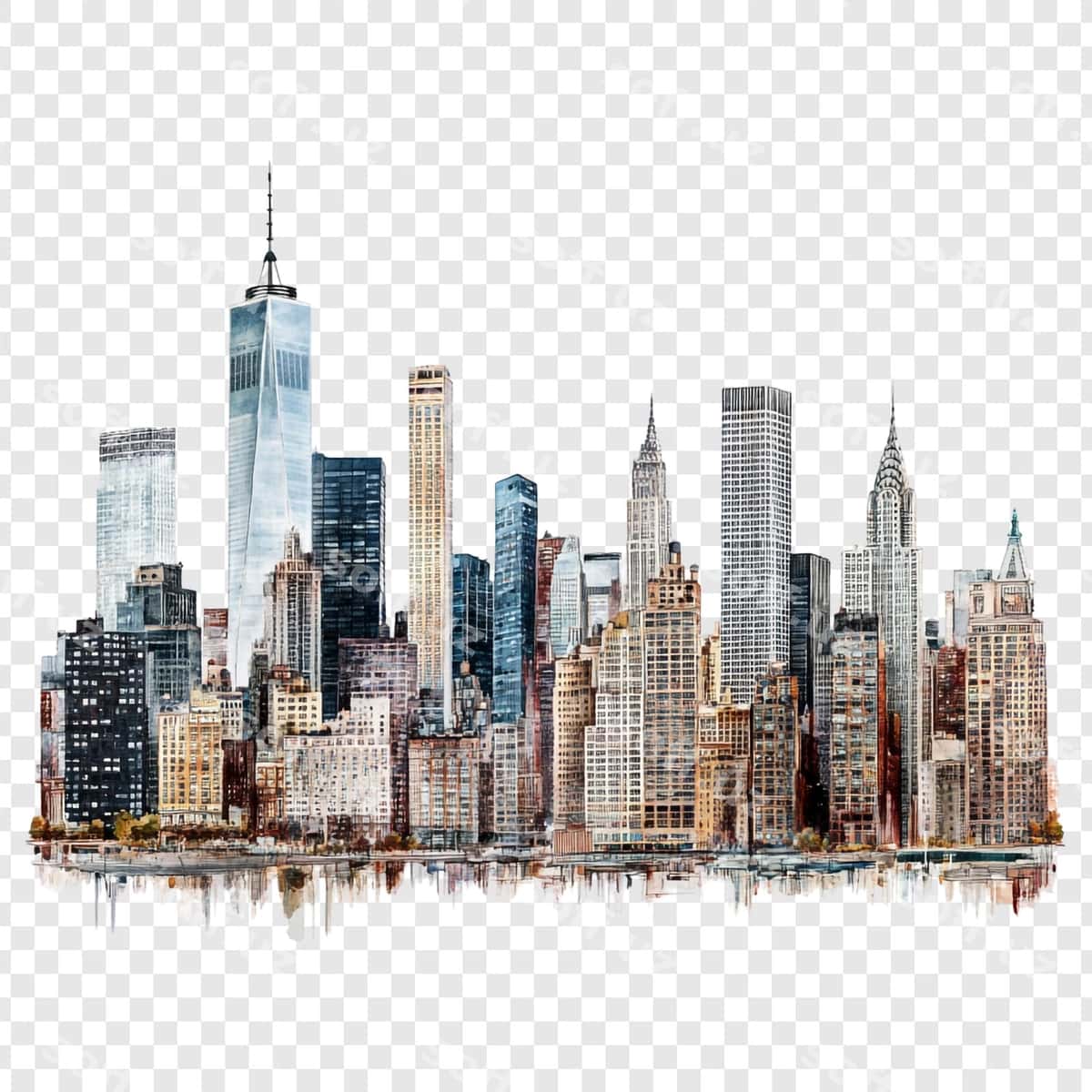Akvaramel shahar silueti shahri | Watercolor skyline city 1