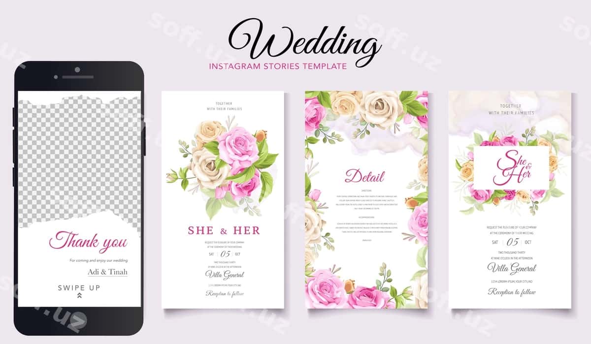 Turmovalar Instagram hikoyalari shabloni | Wedding instagram stories template 1