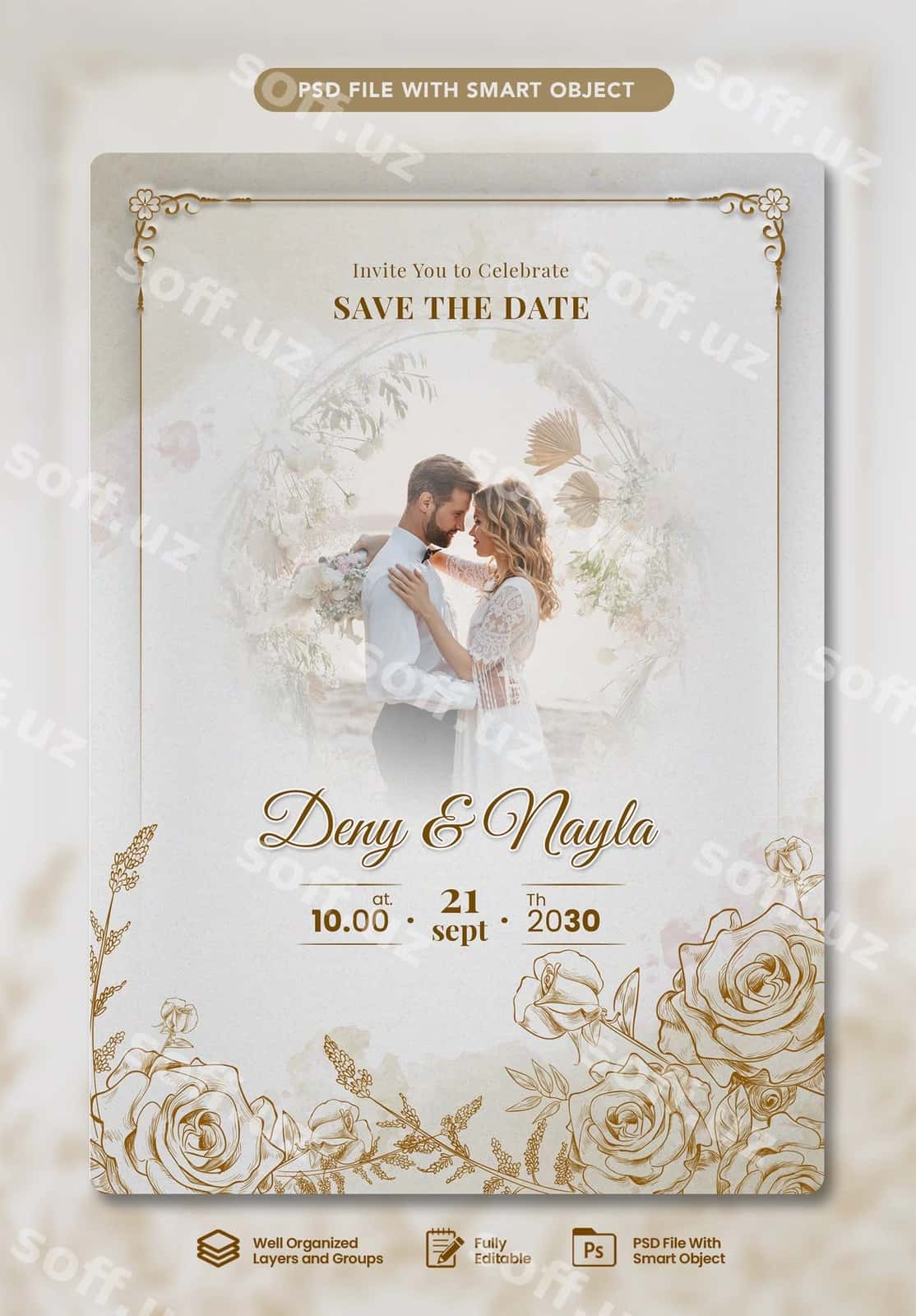 Nikoh chaqiruv kartochkasi shablon dizayni | Wedding invitation card template design 1
