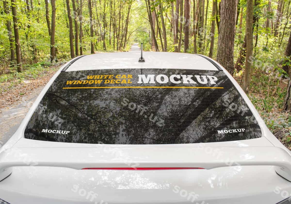 Oq avtomobil dirama dekali mockup | White car window decal mockup 1