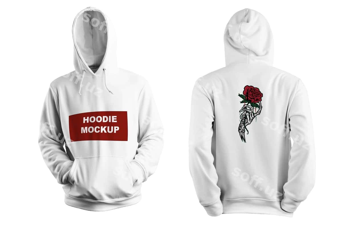 Qizil gulli oq kaput | White hoodie with red rose it 1